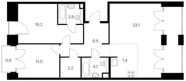 2-комнатная квартира 80.6 м², 7/7 эт., ЖК «Лермонтовский 54»